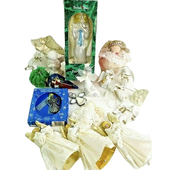 20 Angel Ornaments Vintage Capiz Shell Stained & Blown Glass Porcelain Crystal - Picture 1 of 12